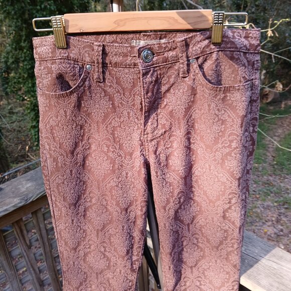 Nine West Vintage America Brown Brocade Matchstick Skinny Jeans Sz 10 - Picture 1 of 12